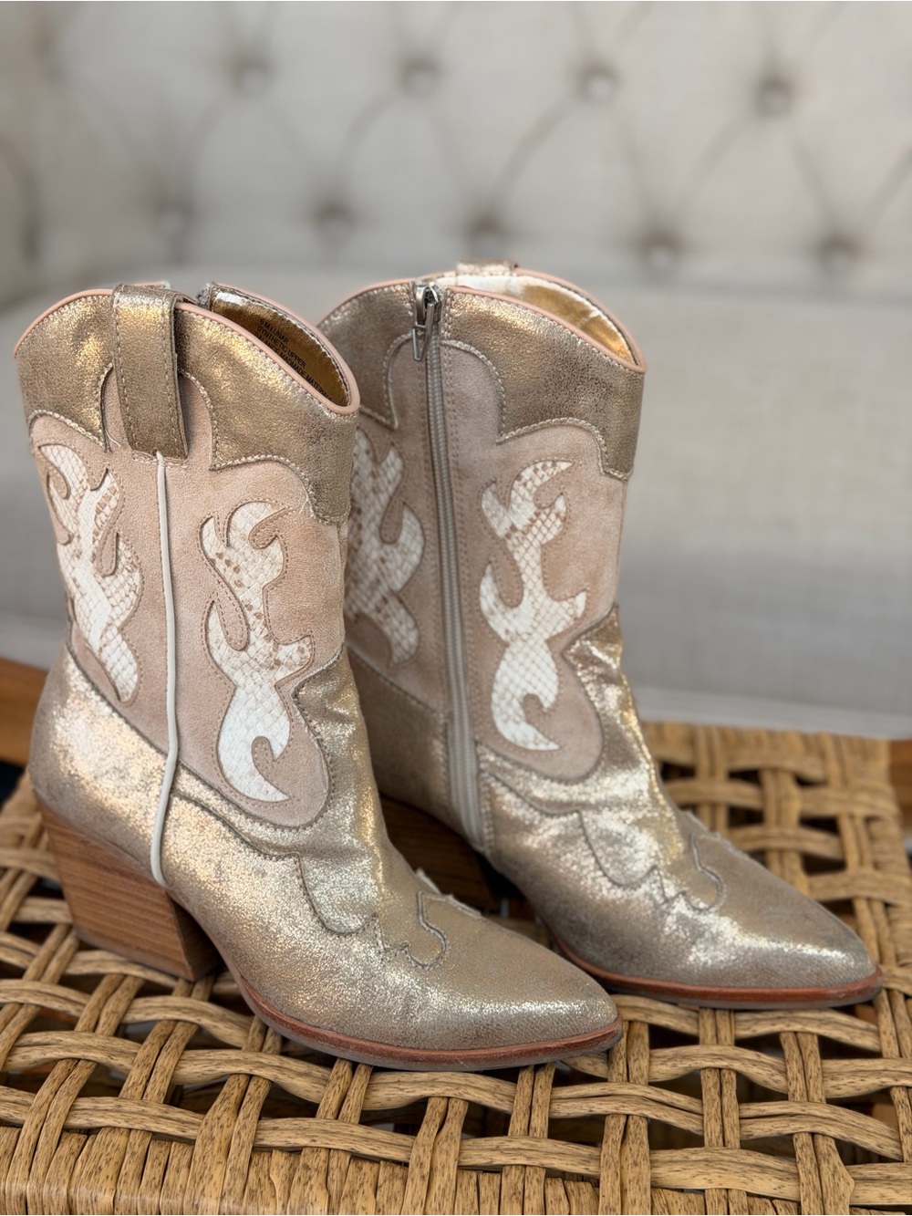DOLCE VITA Lunar Cowboy Boot Metallic Gold